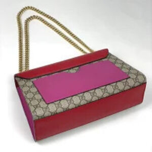 Gucci Padlock Bag Beige Pink Canvas GG Shoulder Chain Red